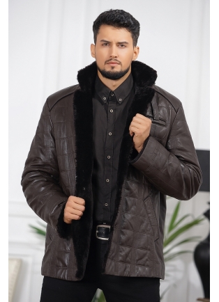 Модная мужская кожаная куртка на зиму