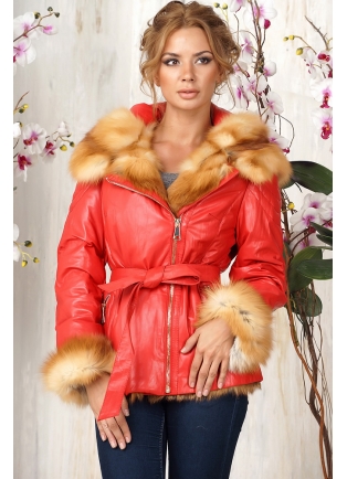 Зимняя кожаная куртка с мехом лисы