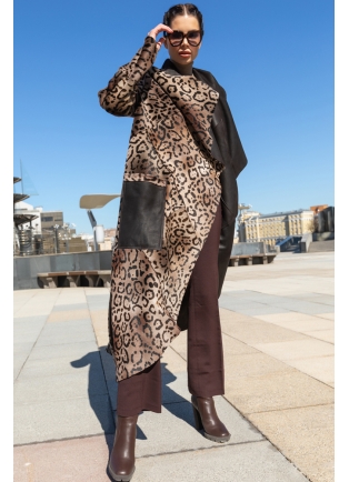 Дубленка-пальто леопард двухсторонняя