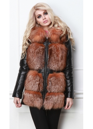 Кожаная куртка-жилетка с мехом лисы