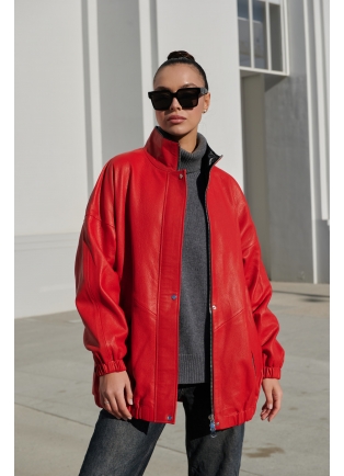 Куртка красная яркая из кожи Итальянская коллекция