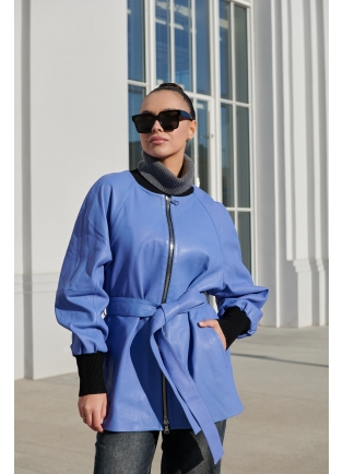 Голубая куртка из кожи Новинка 2024 Итальянская коллекция