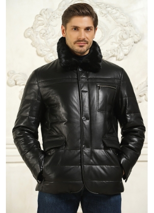 Мужская зимняя черная куртка на пуговицах