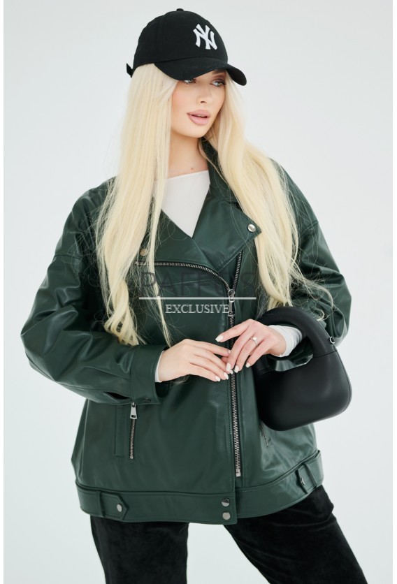 Женская темно-зеленая куртка-косуха 