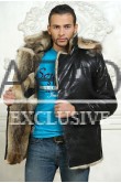 Мужская кожаная куртка с мехом волка