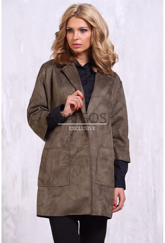 Модное пальто из экозамши