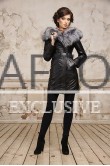 Зимние кожаное пальто с мехом чернобурки