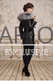 Зимние кожаное пальто с мехом чернобурки