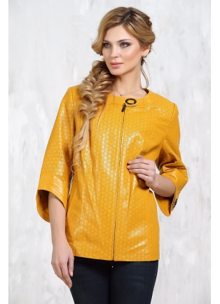 Желтая кожаная женская куртка