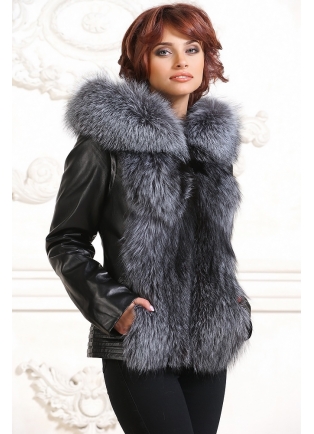 Куртка-жилетка кожаная с мехом чернобурки