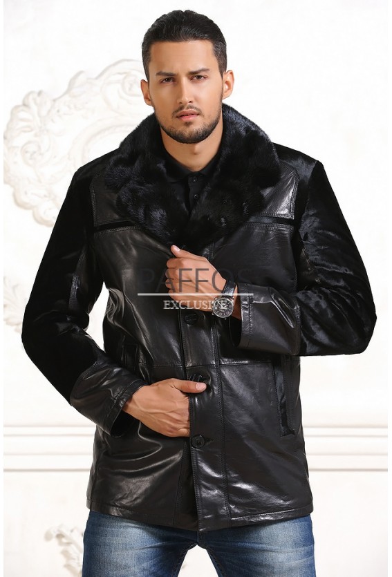 Нарядная комбинированная мужская куртка Зима 2015
