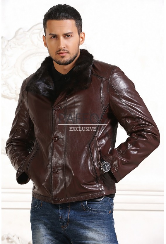 Короткая коричневая мужская куртка Зима 2015