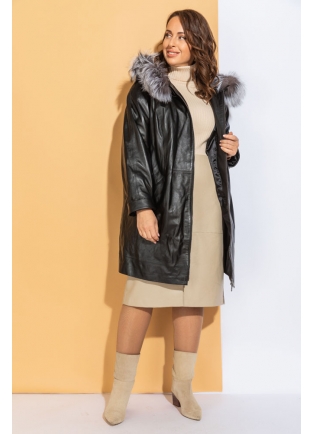 Кожаное пальто больших размеров до 70-го