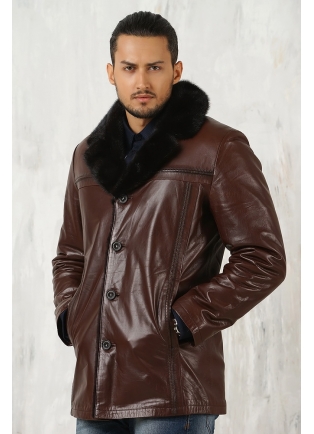 Мужская коричневая зимняя куртка-дубленка