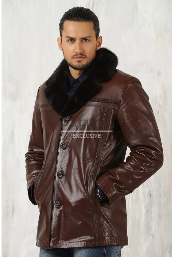 Мужская коричневая зимняя куртка-дубленка