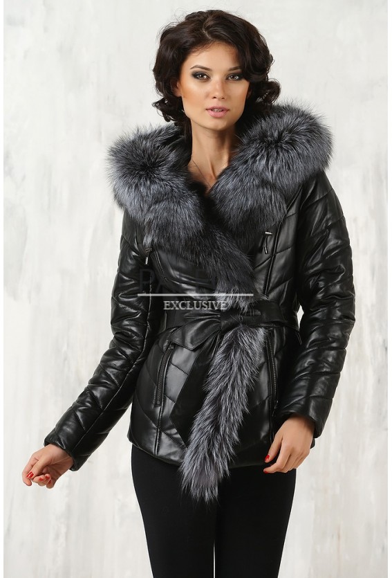 Женская кожаная стеганая куртка Зима 2015