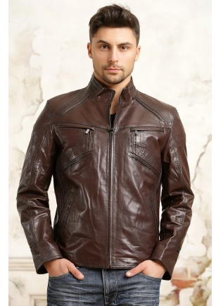 Мужская темно-коричневая кожаная куртка 