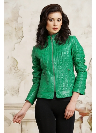 Зеленая женская кожаная куртка
