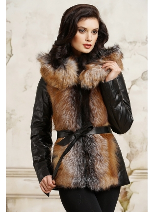 Стильная кожаная куртка с мехом лисы